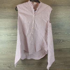 Brunello Cucinelli Striped Asymmetrical sleeveless button up top NWT